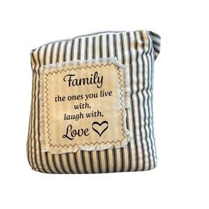 Farmhouse Weighted Fabric Door Stopper Ticking Stripe Family Quote, with Handle